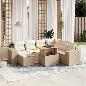 Conjunto de Sofá de Jardín de 8 Piezas en Ratán Sintético PE Beige con Reposabrazos Ajustables - Product Image 1