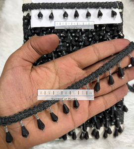 Adorno de Borlas con Pedrería Negra, Poliéster/Algodón, Bordado a Mano, Ecológico, Duradero, 3CM, para Manualidades, Textiles del Hogar y Prendas - Product Image 1
