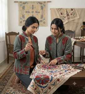 Hermosa Chaqueta Corta Casual de Terciopelo Bordada con Diseño Floral Artesanal Suzani para Mujer, Forro de Algodón Transpirable, ODM - Product Image 3