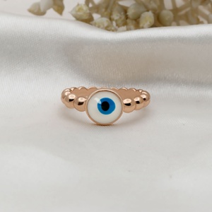 Wholesale 925 Sterling Silver Rose Gold Plated Enamel Evil Eye <b>Ball</b> Bead <b>Ring</b> Memoria Jewels - Product Image 3