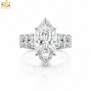 แหวนเพชรเม็ดมาร์คีส์ 2 กะรัต ผลิตในห้องปฏิบัติการ |   แหวนหมั้นทองคำแท้ 9K/14K/18K แบบสองแถวประดับเพชรทรงพาเว่ พร้อมวงแหวนซ่อนรอบเพชร สี DEF ความใส VVS2 - Product Image 1