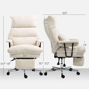 Sedia da Ufficio Direzionale Bianco Crema, Poltrona da Scrivania Contemporanea con Schienale Alto Reclinabile, Supporto Lombare e Poggiapiedi, Design Imbottito - Product Image 3
