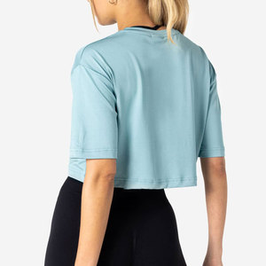 Nueva Camiseta Deportiva Corta para Mujer, Cómoda, de Color Sólido, Estilo Holgado con Hombros Caídos, Ropa Deportiva - Product Image 6