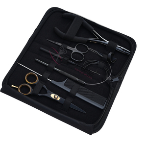 Kit d'outils pour extensions de cheveux noirs avec pince à micro-perles, crochet de tirage, doigt de séparation, ciseaux de barbier et accessoires de coiffure - Product Image 1