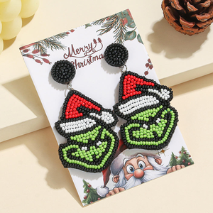 Boucles d'oreilles créatives style bohème, tendance, avec pendentifs sapin de Noël/Père Noël et flocon de neige perlés, faites à la main, légères, personnalisables, pour fêtes, artisanat - Product Image 2