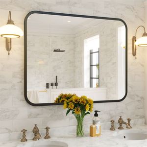40\" X 32\" Black Bathroom Wall <b>Mirror</b> <b>Rectangle</b> Vanity <b>Mirror</b> with Seamless Polymer Coat for Over Sink for Bedroom Bathroom - Product Image 1