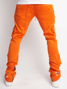 OEM Custom Logo <b>Slim</b> <b>Fit</b> Pocket Cargo Leather Pants Customized Men Zipper Elastic Waist <b>Jogger</b> Stacked Pant's - Product Image 4