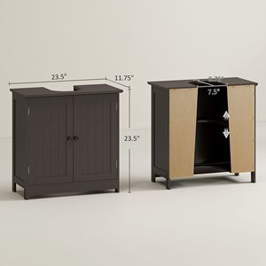 Mobiletto da Bagno Regolabile Color Caffè con 2 Ante, Organizzatore Sottolavabo - Product Image 3