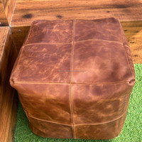 OEM/ODM Nouveau meuble de salon moelleux best-seller Housse de pouf carré marron en cuir véritable repose-pieds repose-pieds