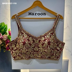 Party Wear Soft Faux Georgette with <b>Beads</b>-Sequence-Zari Work Sleeveless Padded Back-Hook V-Neck Blouse Indian Supplier - Product Image 1