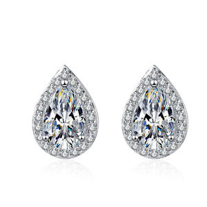 Pear Cut Moissanite <b>Stud</b> Earrings Women's Classic Water Drop Shape Claw Setting Wedding Jewelry S925 Sterling <b>Silver</b> - Product Image 2