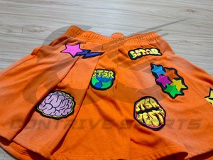 Jupes mini vintage lavées pour femmes, 420g, style sport, 100% coton, jupes décontractées pour femmes avec patchs brodés et imprimés - Product Image 3