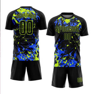 Custom Black Neon Green Royal Sublimation <b>Polyester</b> Breathable Short Sleeve Antibacterial Soccer Uniform Jersey Best Quality - Product Image 4