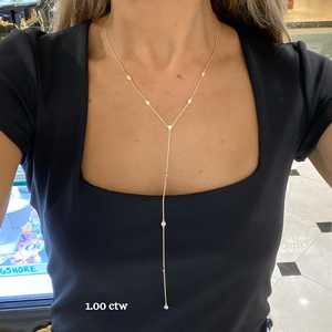 Custom 1Ctw Round Cut Lab Grown Diamond Lariat Y <b>Necklaces</b> Bezel Set Minimalist Diamond By The Yard 14K 18K Solid Gold Wholesale - Product Image 4