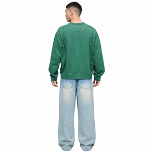Sudadera de algodón de color verde liso, estilo oversize, lavada a medida, con cuello redondo, informal, de punto, para otoño. - Product Image 2