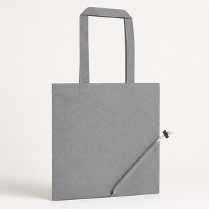 Recycled Cotton <b>Foldable</b> Shopping <b>Bag</b> 225 GSM Grey Self Handle Custom Logo Wholesale OEM Grocery Tote Manufacturer Exporter - Product Image 4