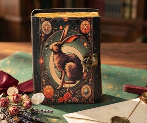 Carnet en cuir Mystical Rabbit de 200 feuilles, pages aquarelles, fait main, style vintage rétro, livre de sorts magiques sur le thème de la lune et journal d'art gothique - Product Image 2