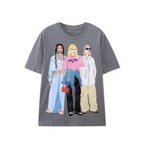 T-shirt gris à col rond et manches courtes pour femme, 100 % coton, coupe ample, couleur unie, décontracté, tricot jersey respirant, printemps-été - Product Image 2