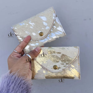 Porte-monnaie en cuir de vachette à poils, nouveau portefeuille de créateur, porte-cartes, mini pochette en cuir véritable à poils métalliques, cadeau de mode - Product Image 1