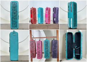 Hot Selling Wholesale Floral Hand <b>Tooled</b> Cowhide Leather Curling Iron & Hair Straightener Case Heat Resistant Travel Organizer - Product Image 3