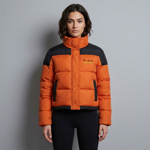 Chaqueta acolchada para mujer con cuello alto personalizado y capucha desmontable, ligera, impermeable, con forro de algodón. - Product Image 1