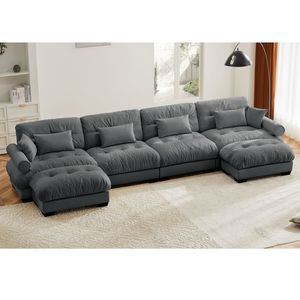 Divano Sezionale Moderno a U in Velluto, 4 Posti, con Pouf Mobili, Convertibile, Profondo e Confortevole, Imbottito per Soggiorno - Product Image 1