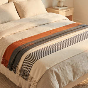 Manta de Sofá Tejida a Mano con Rayas de Algodón Natural, 130x180 cm, para Decoración del Hogar Minimalista, Costera y Neutral - Product Image 1