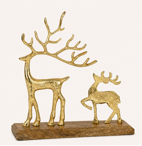 Figura Decorativa de Reno y Cachorro en Metal Texturizado Dorado Antiguo, Adorno Duradero para Chimenea Navideña, Decoración para Sala de Estar - Product Image 1