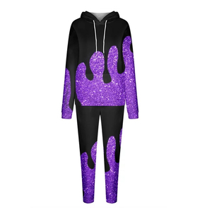 <b>Men's</b> <b>Purple</b> Glitter Print Tracksuit Hoodie and Jogger Pants Streetwear Set Full Sleeve Autumn Wear - Product Image 2