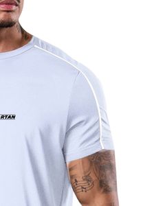 T-shirt athlétique blanc à bordures contrastées pour homme, décontracté, à manches courtes, col rond, vêtements de sport légers et respirants, à porter au quotidien en été pour homme - Product Image 4