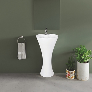 Lavabo de pedestal contemporáneo, montado en el suelo, con un solo orificio, pulido, blanco, para baño - Product Image 1