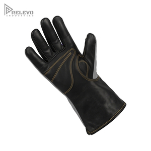 Gants de soudage industriels personnalisés, bicolores noir-gris, en cuir pleine fleur, résistants à la chaleur, avec manchette longue - Product Image 3