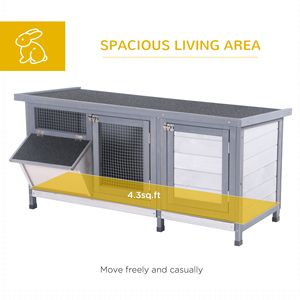 Gabbia per Conigli in Legno Grigio con Tetto Impermeabile, Vassoio Anti-Perdita e Mangiatoia per Interni/Esterni, Ideale per Porcellini d'India e Conigli - Product Image 3