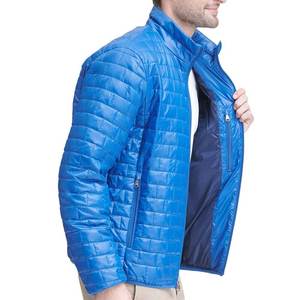 OEM Men's High Quality Puffer Jackets Custom Blue Color Breathable Fabric Cotton Filled Padded Zipper Style Puffer Men's Jackets - Product Image 4