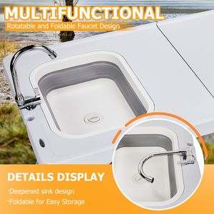 Tavolo Pieghevole Portatile da 50 Pollici per Pulizia Pesce, Stazione Lavello Pieghevole da Esterno con Tubo di Scarico e Cestino per Rifiuti per Campeggio - Product Image 6