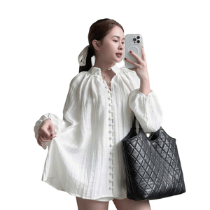 Ensemble deux pièces en coton mélangé uni pour femme, haut à manches lanternes, avec logo personnalisé, volants, respirant, écologique, vente en gros - Product Image 1