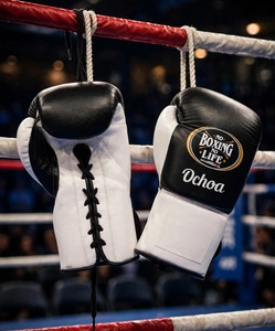 Gants de boxe No Boxing No Life, noirs et blancs, à lacets, pour entraînement et sparring, en cuir de vachette, pour adultes, sur mesure, faits à la main. - Product Image 3