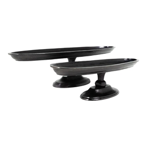 Modern Gunmetal Metal Oval Pedestal Serving Trays <b>Set</b> of 2 Blackened Bronze <b>Cake</b> <b>Stands</b> Industrial Style Raised Platter for - Product Image 2