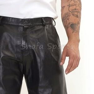 Shorts en cuir de vachette noir de haute qualité, confortables, respirants, coupe-vent, écologiques, taille mi-haute, décontractés, avec fermeture éclair et cordon de serrage - Product Image 6