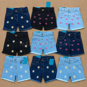 Girls Embroidered Denim Shorts Assorted Design Stock Apparels Kids Clothing Tshirts Casual Summer Wear Bangladesh Stock Apparels - Product Image 3