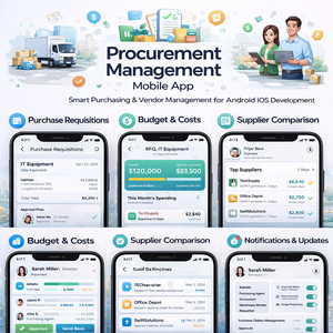 แอปพลิเคชันจัดการการจัดซื้ออัจฉริยะ พร้อมระบบติดตามคำสั่งซื้อและผู้จัดจำหน่าย และการพัฒนาแอปพลิเคชันมือถือ Android และ iOS - Product Image 1
