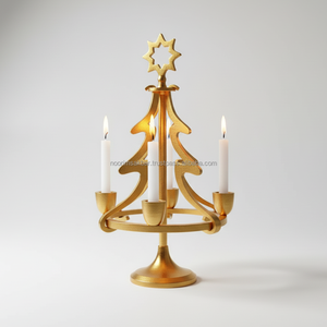 เชิงเทียนรูปต้นคริสต์มาสต้นไม้โค้งแบบโบราณโลหะสีทองตกแต่งโต๊ะสำหรับวันหยุด - Product Image 1