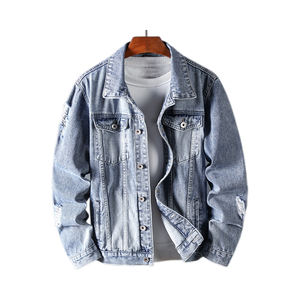 Veste en jean streetwear personnalisée pour homme, veste en jean déchirée à boutons sur le devant - Product Image 1
