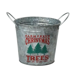 Farm Fresh Christmas Trees Metal Bucket Vintage Style Reusable Decorative Container Round Shape - Product Image 6