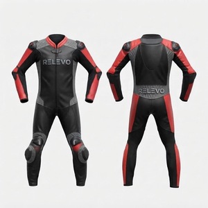 Combinaison de moto en cuir pour homme, manches longues, coupe-vent, bicolore, une pièce, avec protection CE - Product Image 1