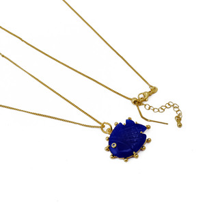 Lapis Lazuli Fish Pendant Handmade Carved <b>Blue</b> Gemstone <b>Necklace</b> Gold Plated September Birthstone Charm Crystal Accent 562405 - Product Image 4