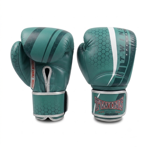 Twins Boxing Gloves Gray Leather Hex Pattern Hook & Loop Closure Adjustable Wrist Strap for Adults Martial Arts Training - Product Image 3