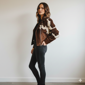 Chaqueta de Cuero Vacuno con Pelo para Mujer, Estilo Western Hecha a Mano, Abrigo de Cuero con Pelo, Chaqueta de Moda de Cuero Vacuno Auténtico de Primera Calidad - Product Image 2