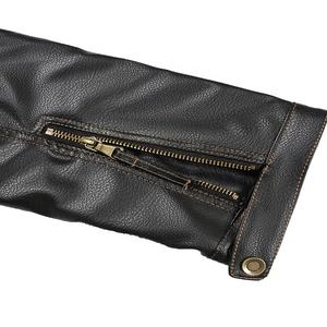 Veste en cuir véritable pour homme avec plusieurs poches, style moto, fermeture éclair, coupe ajustée, pour l'automne et l'hiver, veste au look différent - Product Image 6