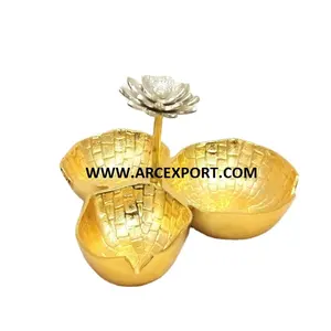 金色金色金属独特新款时尚大花式现代标准装饰3个上菜碗套装